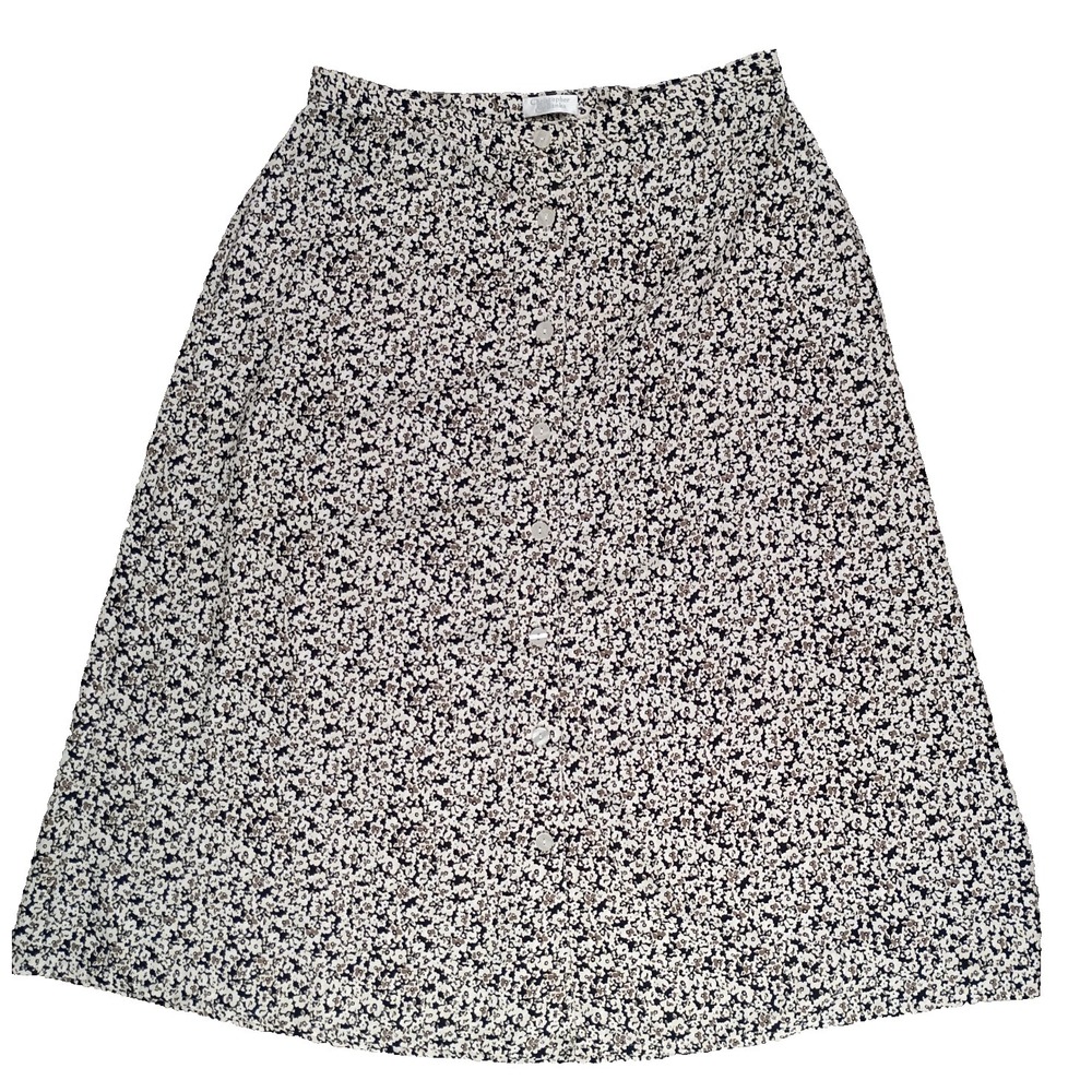 Christopher & Banks Womens 14 Midi Floral Skirt Button Front Unlined Cottagecore